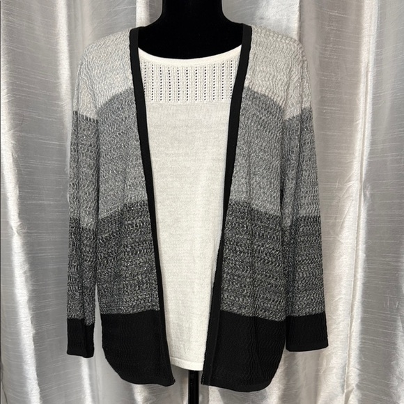 Alfred Dunner Women’s Large Shimmer Textured Knit Long Sleeve Cardigan - Picture 1 of 7